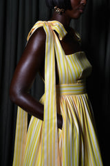 SALERNO MAIDS DRESS IN YELLOW DIAMOND STRIPES