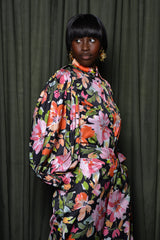 DELMAS BACKLESS SHIRT IN BLACK MULTI FLORAL