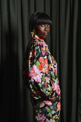 DELMAS BACKLESS SHIRT IN BLACK MULTI FLORAL