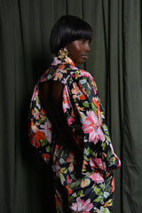 DELMAS BACKLESS SHIRT IN BLACK MULTI FLORAL