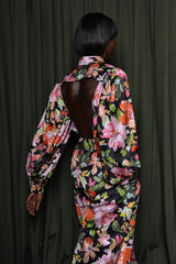 DELMAS BACKLESS SHIRT IN BLACK MULTI FLORAL
