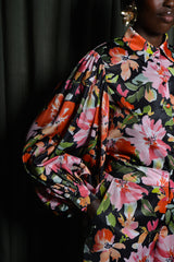 DELMAS BACKLESS SHIRT IN BLACK MULTI FLORAL