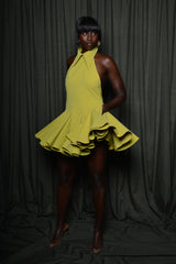 LYON BACKLESS MINI DRESS IN LIME GREEN