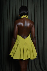 LYON BACKLESS MINI DRESS IN LIME GREEN