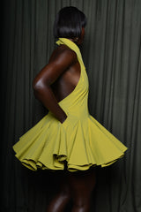 LYON BACKLESS MINI DRESS IN LIME GREEN