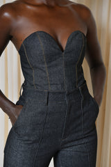 LINCOLN BUSTIER IN BLACK DENIM