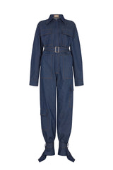 DALLAS TIED CUFF DENIM JUMPSUIT