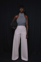 OSTIA WIDE LEG FAUX CROC LEATHER PANTS CREAM WHITE