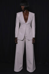 OSTIA WIDE LEG FAUX CROC LEATHER PANTS CREAM WHITE