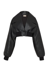 FARGO REVERSIBLE FAUX LEATHER BOMBER IN BLACK