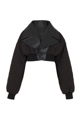 FARGO REVERSIBLE FAUX LEATHER BOMBER IN BLACK