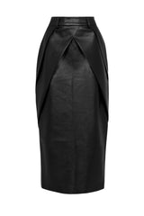 FARGO FAUX LEATHER DIAGONAL PLEATED SKIRT IN BLACK