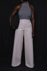 OSTIA WIDE LEG FAUX CROC LEATHER PANTS CREAM WHITE