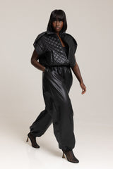 GHENT FAUX LEATHER PADDED GILET IN BLACK