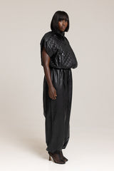 GHENT FAUX LEATHER PADDED GILET IN BLACK