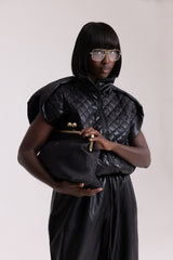 GHENT FAUX LEATHER PADDED GILET IN BLACK