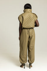 GHENT FAUX LEATHER PADDED GILET IN KHAKI