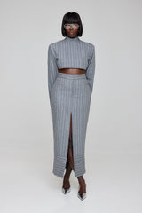 HIGHBURY CHALK STRIPE LONG SLEEVE TOP IN GREY