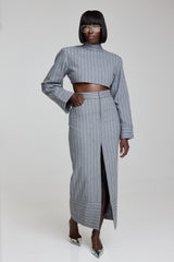 HIGHBURY CHALK STRIPE LONG SLEEVE TOP IN GREY