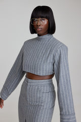 HIGHBURY CHALK STRIPE LONG SLEEVE TOP IN GREY