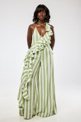 LUCA STRIPE PLEATED WIDE LEG PANTS IN GREEN