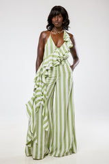 LUCA STRIPE WATERFALL CAMI TOP IN GREEN