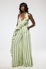 LUCA STRIPE WATERFALL CAMI TOP IN GREEN