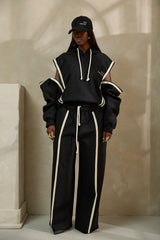 MIYAKO LUXE HYBRID HOODIE IN BLACK AND CREAM