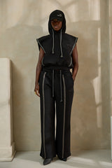 MIYAKO LUXE HYBRID HOODIE IN BLACK AND GREY