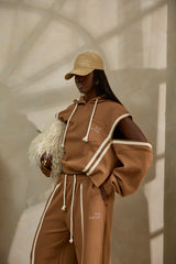 MIYAKO LUXE HYBRID HOODIE IN BROWN AND OFF-WHITE