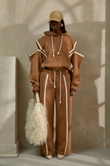 MIYAKO LUXE HYBRID HOODIE IN BROWN AND OFF-WHITE