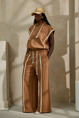 MIYAKO WIDE LEG LUXE PANTS IN BROWN AND OFF-WHITE