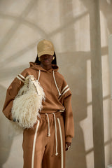 MIYAKO LUXE HYBRID HOODIE IN BROWN AND OFF-WHITE