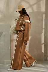 MIYAKO WIDE LEG LUXE PANTS IN BROWN AND OFF-WHITE