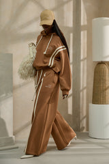 MIYAKO LUXE HYBRID HOODIE IN BROWN AND OFF-WHITE