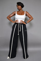 MIYAKO WIDE LEG LUXE PANTS IN BLACK AND CREAM