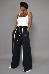 MIYAKO WIDE LEG LUXE PANTS IN BLACK AND CREAM