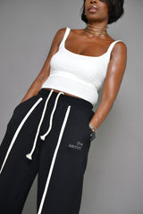 MIYAKO WIDE LEG LUXE PANTS IN BLACK AND CREAM