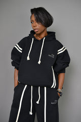 MIYAKO LUXE HYBRID HOODIE IN BLACK AND CREAM