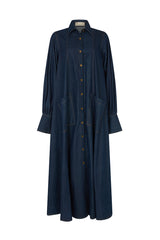 MODENA MAXI FLARED SHIRT DRESS IN DARK DENIM