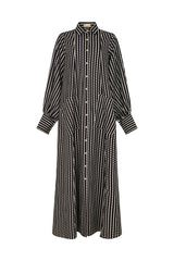 MODENA MAXI FLARED SHIRT DRESS IN BLACK & WHITE DIAMOND STRIPES