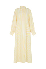 MODENA MAXI FLARED SHIRT DRESS IN YELLOW & WHITE DIAMOND STRIPES