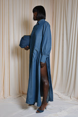 MODENA MAXI FLARED SHIRT DRESS IN LIGHT DENIM