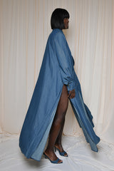 MODENA MAXI FLARED SHIRT DRESS IN LIGHT DENIM