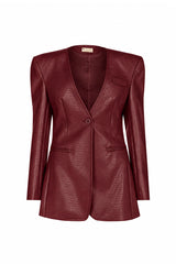 OSTIA STRUCTURED FAUX CROC LEATHER BLAZER IN BURGUNDY