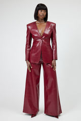 OSTIA STRUCTURED FAUX CROC LEATHER BLAZER IN BURGUNDY