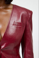 OSTIA STRUCTURED FAUX CROC LEATHER BLAZER IN BURGUNDY