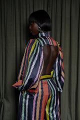 DELMAS BACKLESS SHIRT IN MULTI DIAMOND STRIPES
