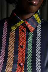 DELMAS BACKLESS SHIRT IN MULTI DIAMOND STRIPES