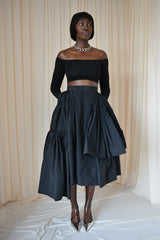 CALAIS ASYMMETRIC WIND BREAKER SKIRT IN BLACK